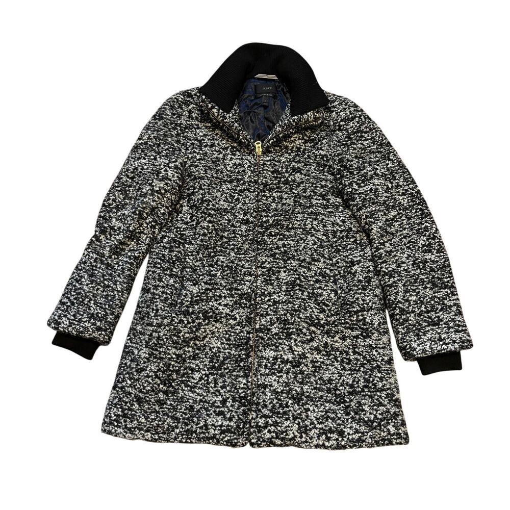 J.Crew Lodge Coat Speckled Boucle Italian Wool Black Ivory Jacket Peacoat Winter
